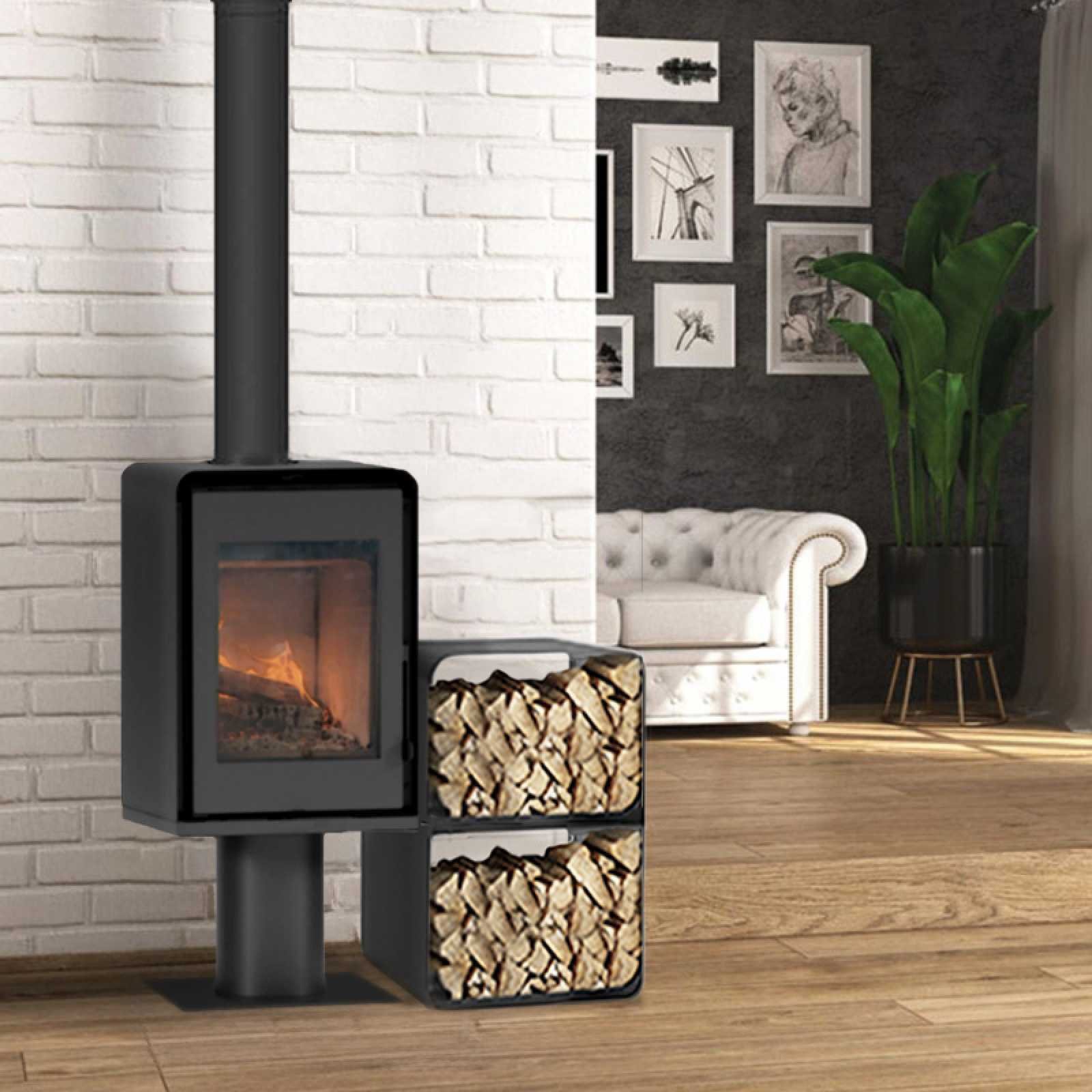 Poêle à bois Domino avec pied et range bûches 3 étages 7.5kW – Image 2